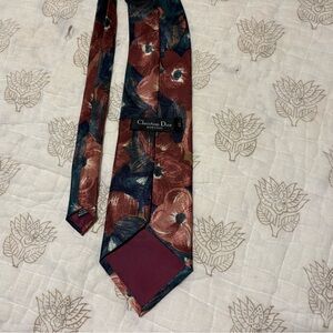 Dior Floral Silk Tie - Burgundy and Teal